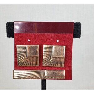 Vintage Swank Cufflinks Tie Bar MCM Gold Tone Square Etched 1950s-1960s